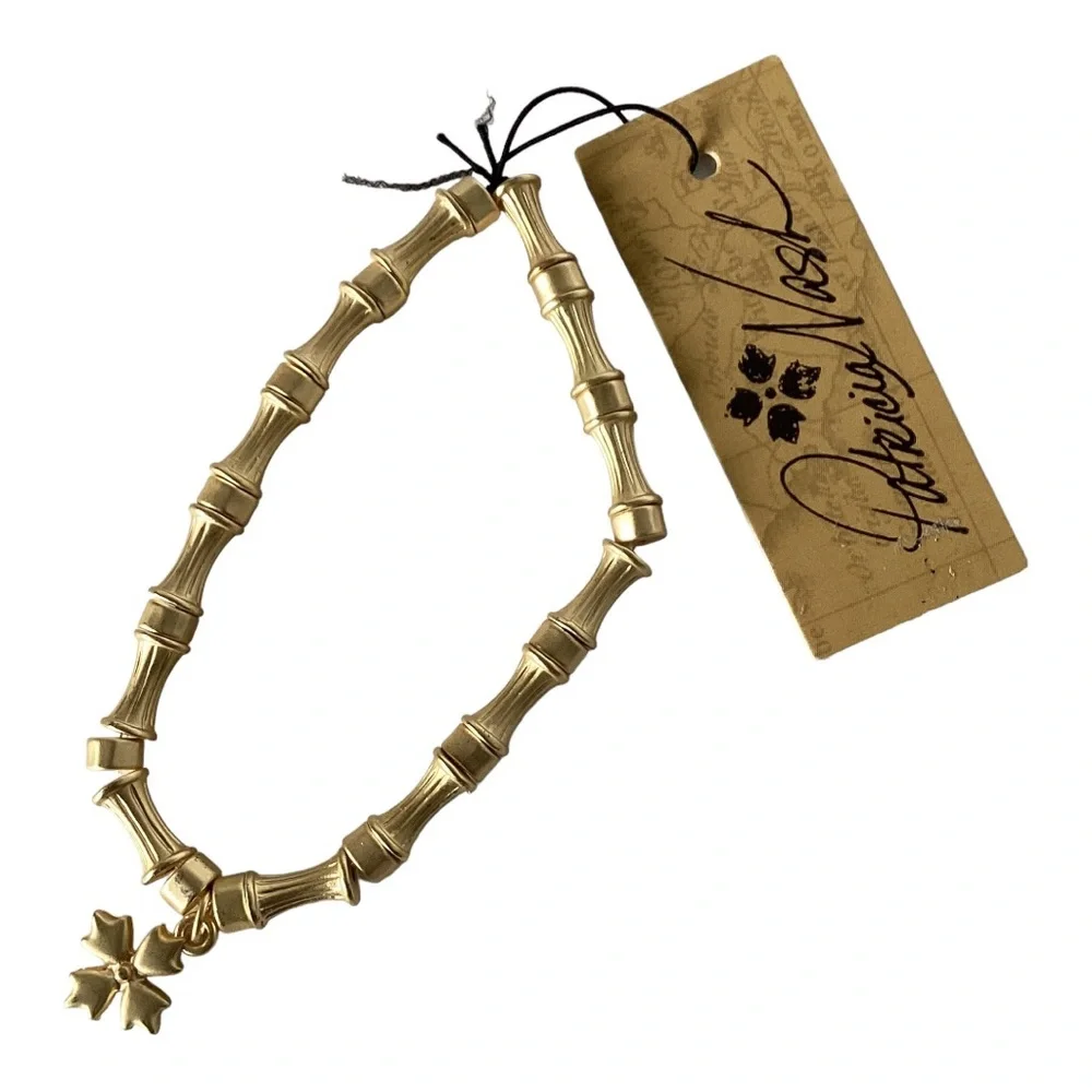 Patricia Nash Egyptian Gold Tone Bamboo Link Stretch Bracelet - Picture 5 of 10